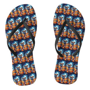 Halloween Boxer With Pumpkins Scary Flip Flops