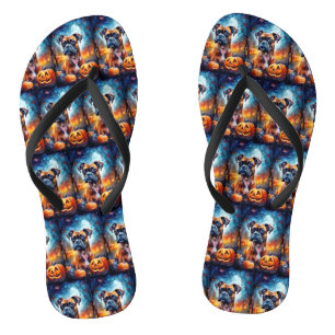Halloween Boxer With Pumpkins Scary Flip Flops