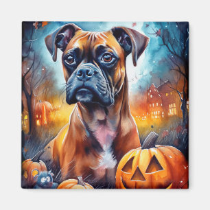 Halloween Boxer With Pumpkins Scary Magnet