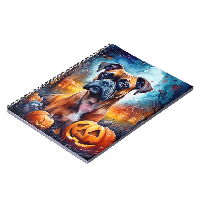 Halloween Boxer With Pumpkins Scary Notebook (Left Side)