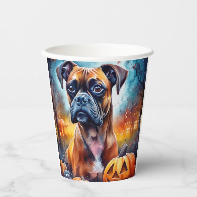 Halloween Boxer With Pumpkins Scary Paper Cups (Front)