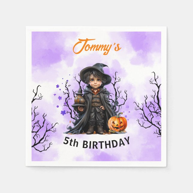 Halloween Boy Birthday Cute Little Wizard Napkins (Front)