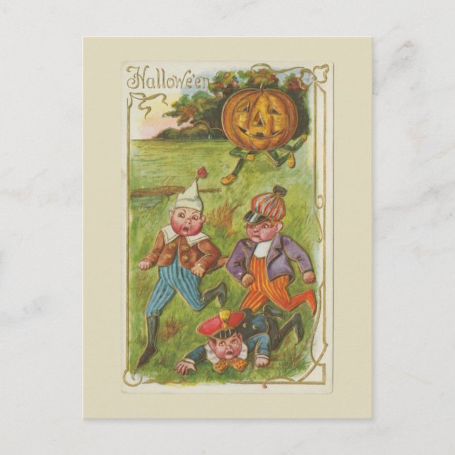 Halloween Boys and Jack O'Lantern Vintage Postcard (Front)