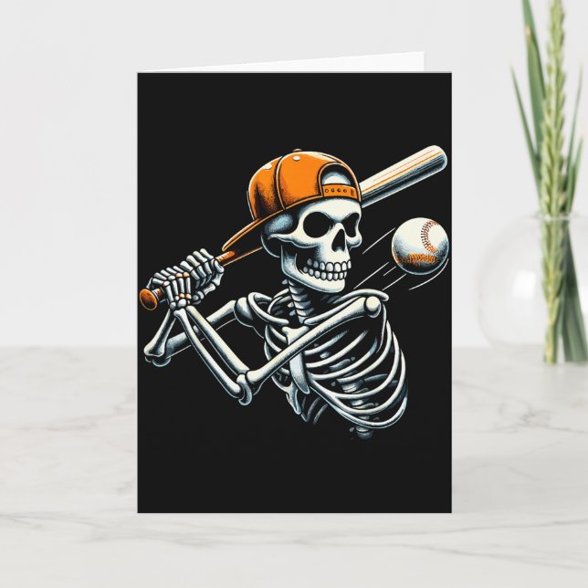 Halloween Boys Batting Skeleton Baseball  Card (Front)