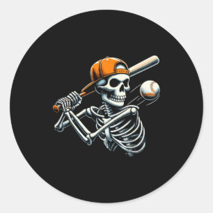Halloween Boys Batting Skeleton Baseball Classic Round Sticker