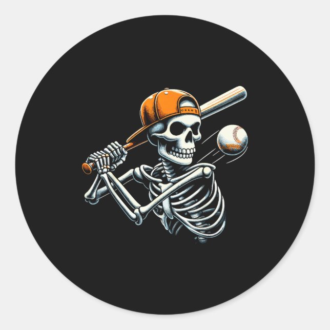 Halloween Boys Batting Skeleton Baseball  Classic Round Sticker (Front)