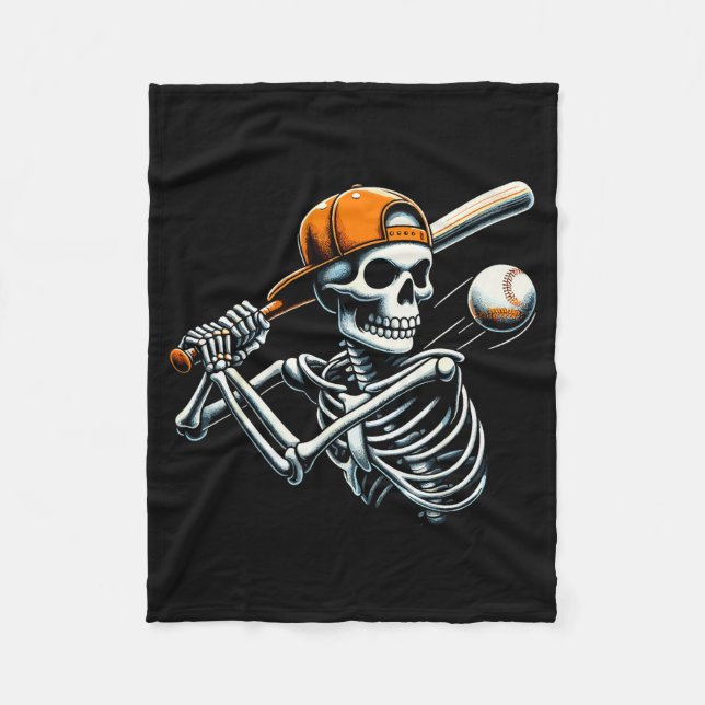 Halloween Boys Batting Skeleton Baseball  Fleece Blanket (Front)