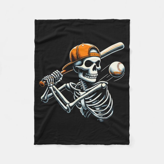 Halloween Boys Batting Skeleton Baseball  Fleece Blanket (Front)