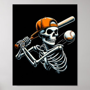 Halloween Boys Batting Skeleton Baseball Poster