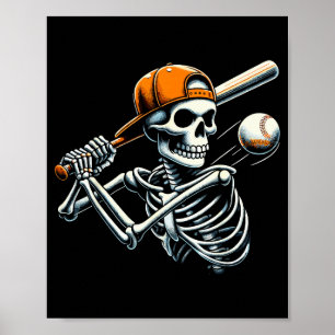 Halloween Boys Batting Skeleton Baseball  Poster
