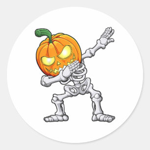 Halloween Boys Dabbing Skeleton Scary Pumpkin Jack Classic Round Sticker
