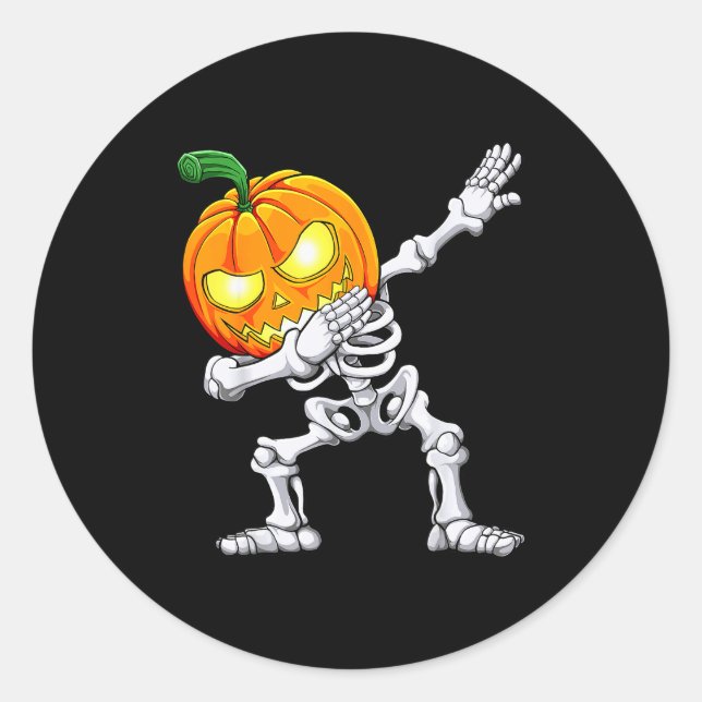 Halloween Boys Dabbing Skeleton Y Pumpkin Jack O L Classic Round Sticker (Front)