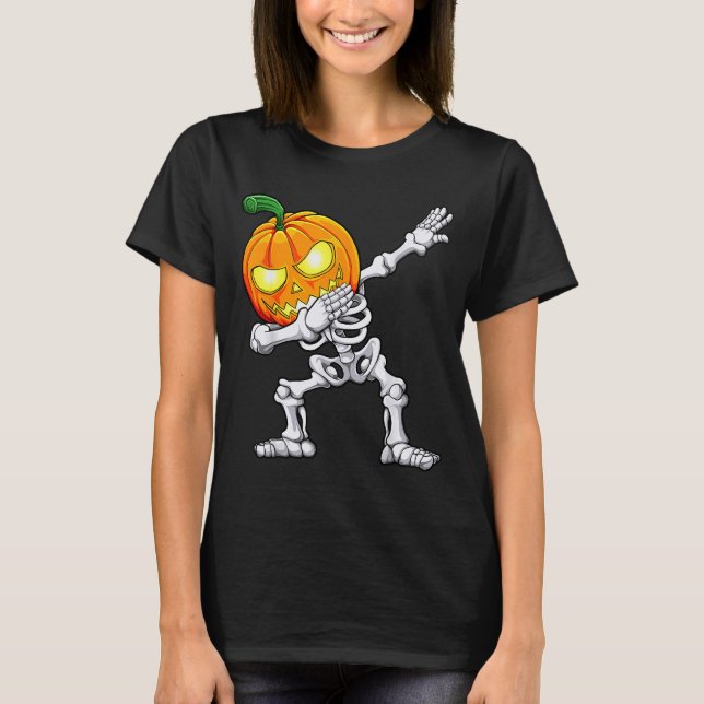 Halloween Boys Dabbing Skeleton Y Pumpkin Jack O L T-Shirt (Front)