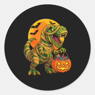 Halloween Boys Dinosaur Mummy T Rex Y Pumpkin Moon Classic Round Sticker