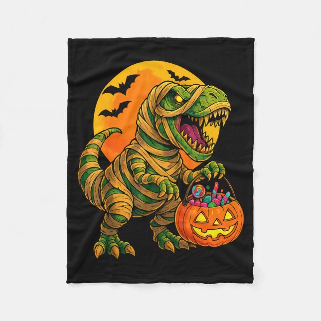 Halloween Boys Dinosaur Mummy T Rex Y Pumpkin Moon Fleece Blanket (Front)