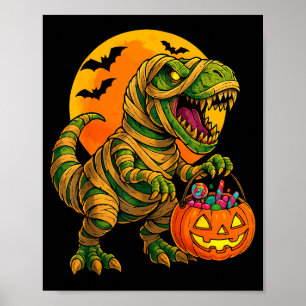 Halloween Boys Dinosaur Mummy T Rex Y Pumpkin Moon Poster