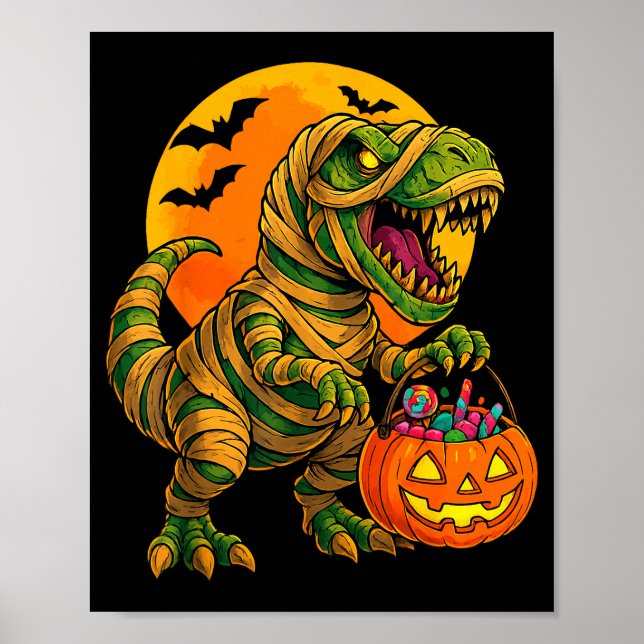 Halloween Boys Dinosaur Mummy T Rex Y Pumpkin Moon Poster (Front)