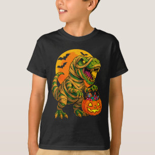Halloween Boys Dinosaur Mummy T Rex Y Pumpkin Moon T-Shirt
