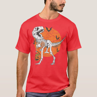 Halloween Boys Dinosaur Skeleton T rex Scary Pumpk T-Shirt