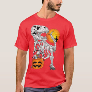 Halloween Boys Dinosaur Skeleton T rex Scary Pumpk T-Shirt