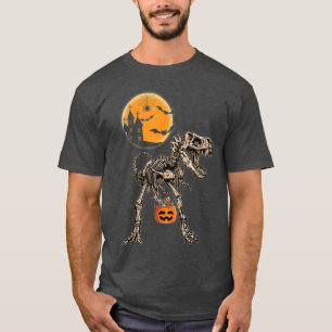 Halloween Boys Dinosaur Skeleton T rex Scary Pumpk T-Shirt