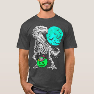 Halloween Boys Dinosaur Skeleton T rex Scary Pumpk T-Shirt