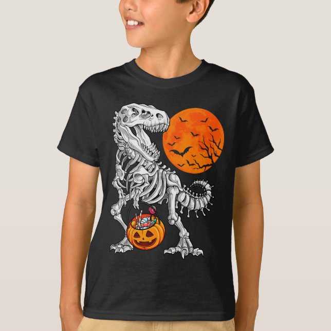 Halloween Boys Dinosaur Skeleton T Rex Y Pumpkin M T-Shirt (Front)