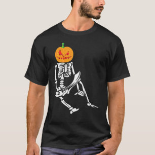 Halloween Boys Kids Dabbing Skeleton Scary Pumpkin T-Shirt
