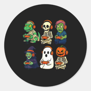 Halloween Boys Kids Gamer Dinosaur Skeleton Ghost  Classic Round Sticker