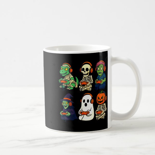 Halloween Boys Kids Gamer Dinosaur Skeleton Ghost  Coffee Mug (Right)
