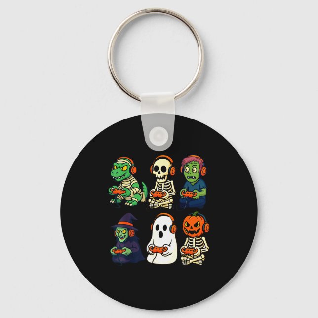 Halloween Boys Kids Gamer Dinosaur Skeleton Ghost  Key Ring (Front)