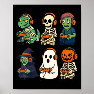 Halloween Boys Kids Gamer Dinosaur Skeleton Ghost Poster