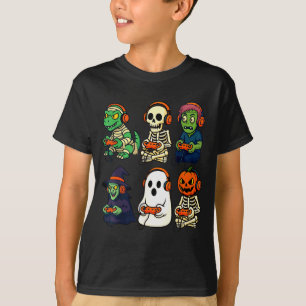 Halloween Boys Kids Gamer Dinosaur Skeleton Ghost T-Shirt