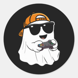 Halloween Boys Kids Ghost Gamer Scary Costume Gami Classic Round Sticker