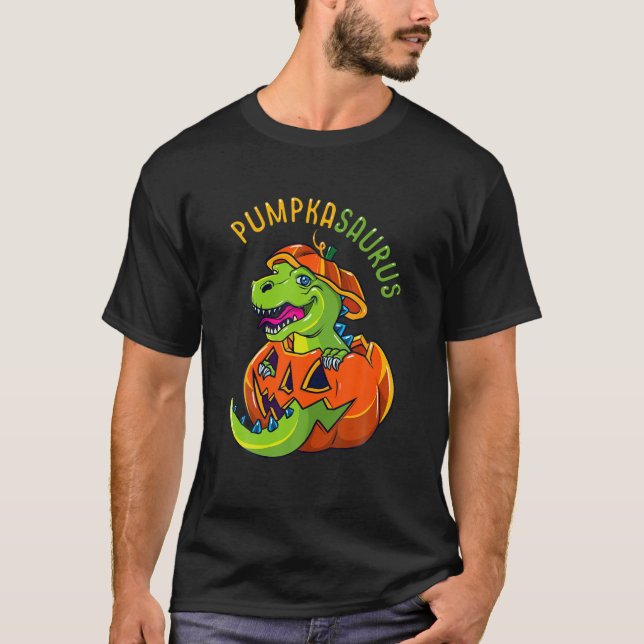 Halloween Boys Men Pumpkasaurus Dinosaur Pumpkin F T-Shirt (Front)
