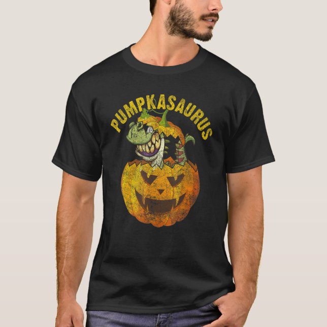 Halloween Boys Men Pumpkasaurus Dinosaur Pumpkin   T-Shirt (Front)