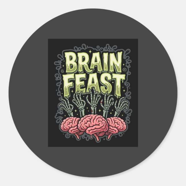 Halloween Brain Feast Zombie Hands Vector Design Classic Round Sticker (Front)