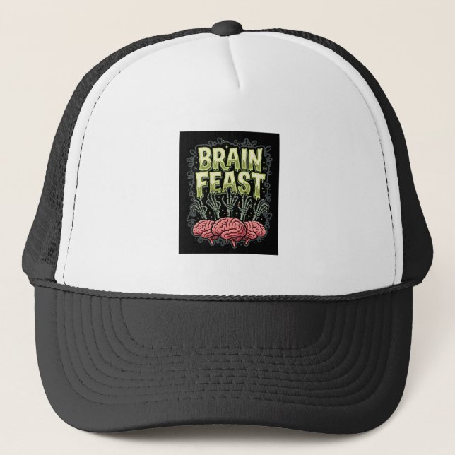 Halloween Brain Feast Zombie Hands Vector Design Trucker Hat (Front)