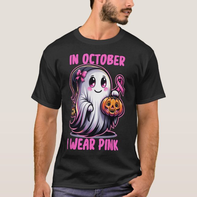 Halloween Breast Cancer Ribbon In October I Wear  T-Shirt (Front)
