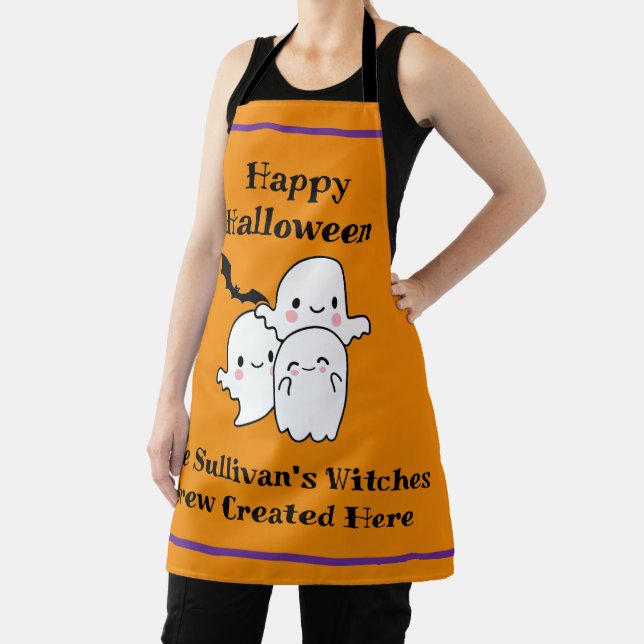 Halloween Brew Personalise Fun Ghost Bat Orange Apron (Insitu)