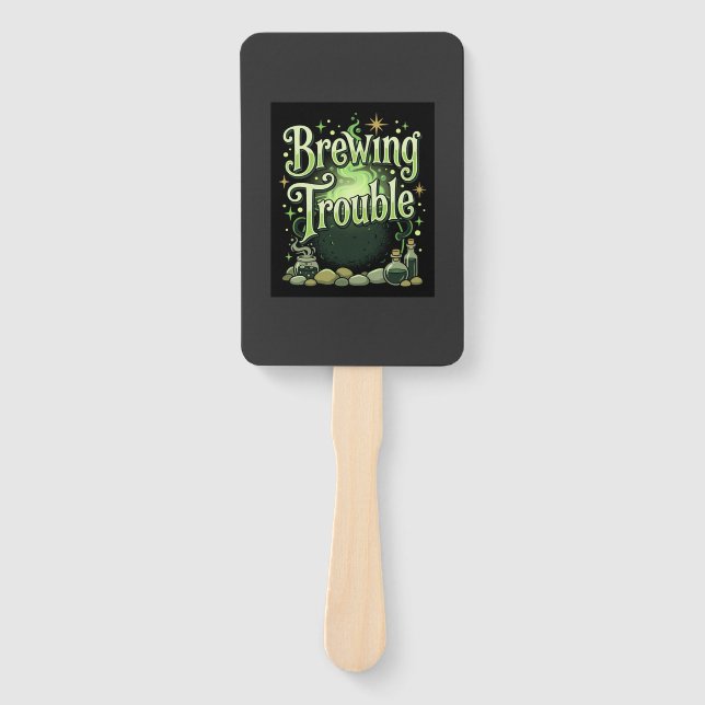 Halloween Brewing Trouble Witch Cauldron Potion De Hand Fan (Front)