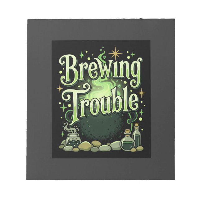 Halloween Brewing Trouble Witch Cauldron Potion De Notepad (Front)