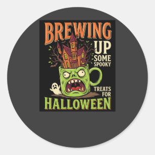 Halloween Brewing Up Spooky Treats Haunted Mug Des Classic Round Sticker