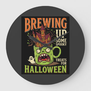 Halloween Brewing Up Spooky Treats Haunted Mug Des Large Clock