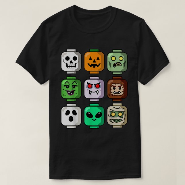Halloween Brick Head Monster Faces Design T-Shirt (Design Front)