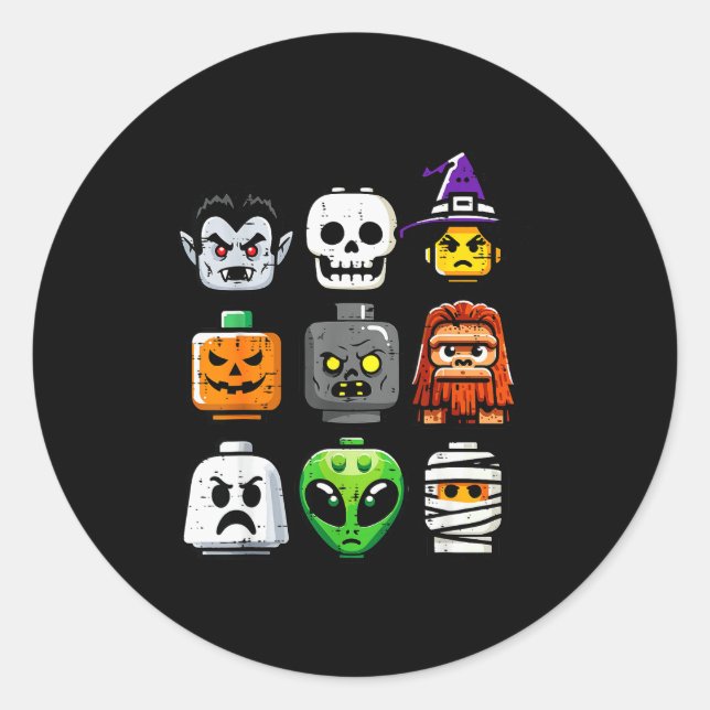 Halloween Brick Pumpkin Ghost Heads Costume Boys K Classic Round Sticker (Front)