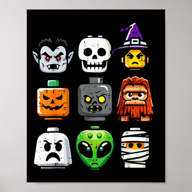 Halloween Brick Pumpkin Ghost Heads Costume Boys K Poster (Front)