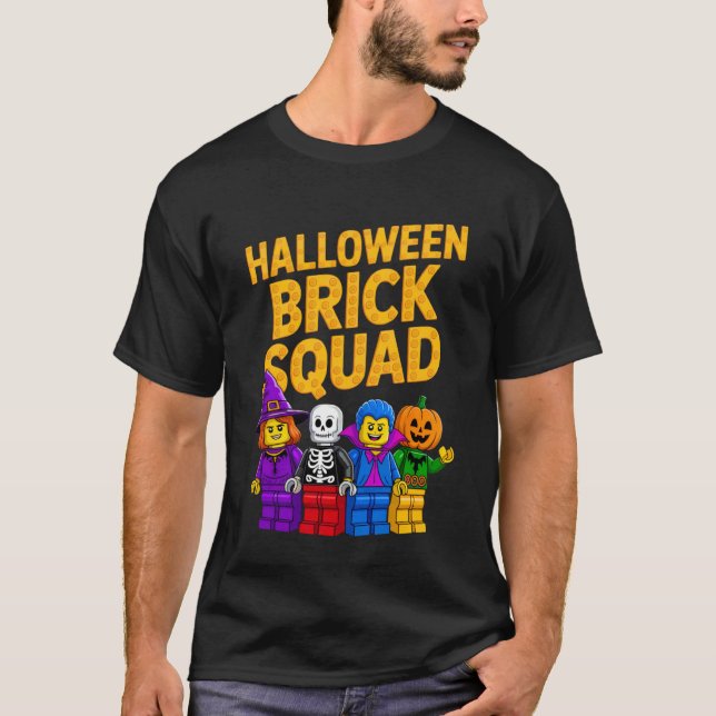 Halloween Brick Squad Costume Master Builder Block T-Shirt (Front)