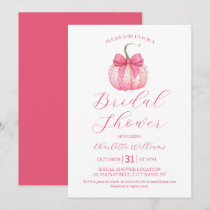 Halloween Bridal Shower Coquette Bow Pink Pumpkin  Invitation