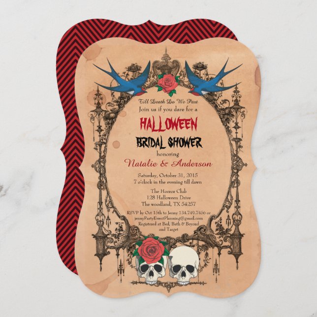 Halloween bridal shower invitation. Sugar skulls Invitation (Front/Back)
